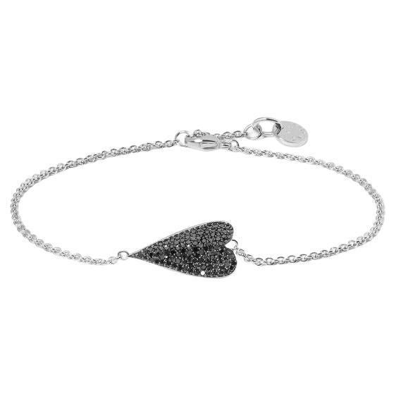 Sterling Silver Cuore Bracelet with Black Diamonds For Sale