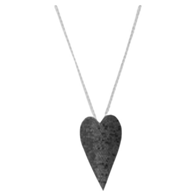Sterling Silver Cuore Necklace with Black Diamonds For Sale