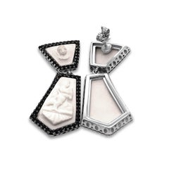 Sterling Silver Cupids Playing Chitara Cameo Earrings