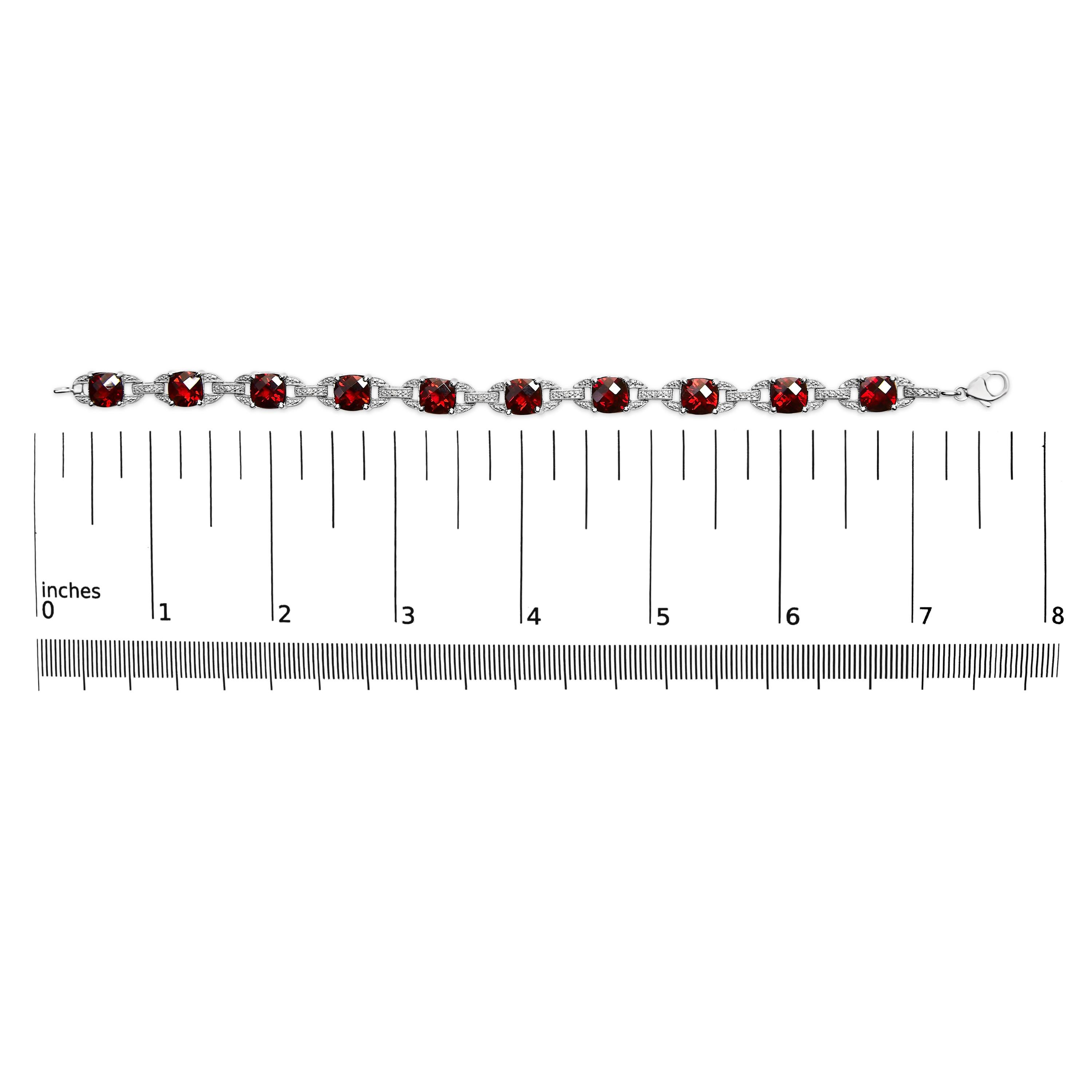 Sterling Silver Cushion Red Garnet & Diamond Accent Fashion Tennis Link Bracelet In New Condition For Sale In New York, NY