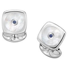 Sterling Silver Cushion Shape Cufflinks with Round Mother-of-Pearl and Sapphire