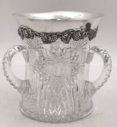 Sterling Silver &Cut Glass Art Nouveau Wine Cooler Loving Cup Early 20th Century