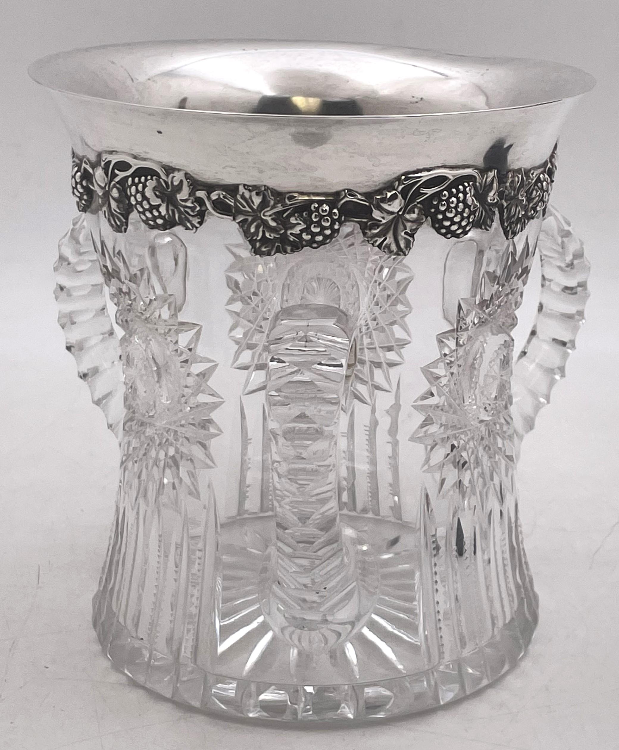 American Sterling Silver &Cut Glass Art Nouveau Wine Cooler Loving Cup Early 20th Century For Sale