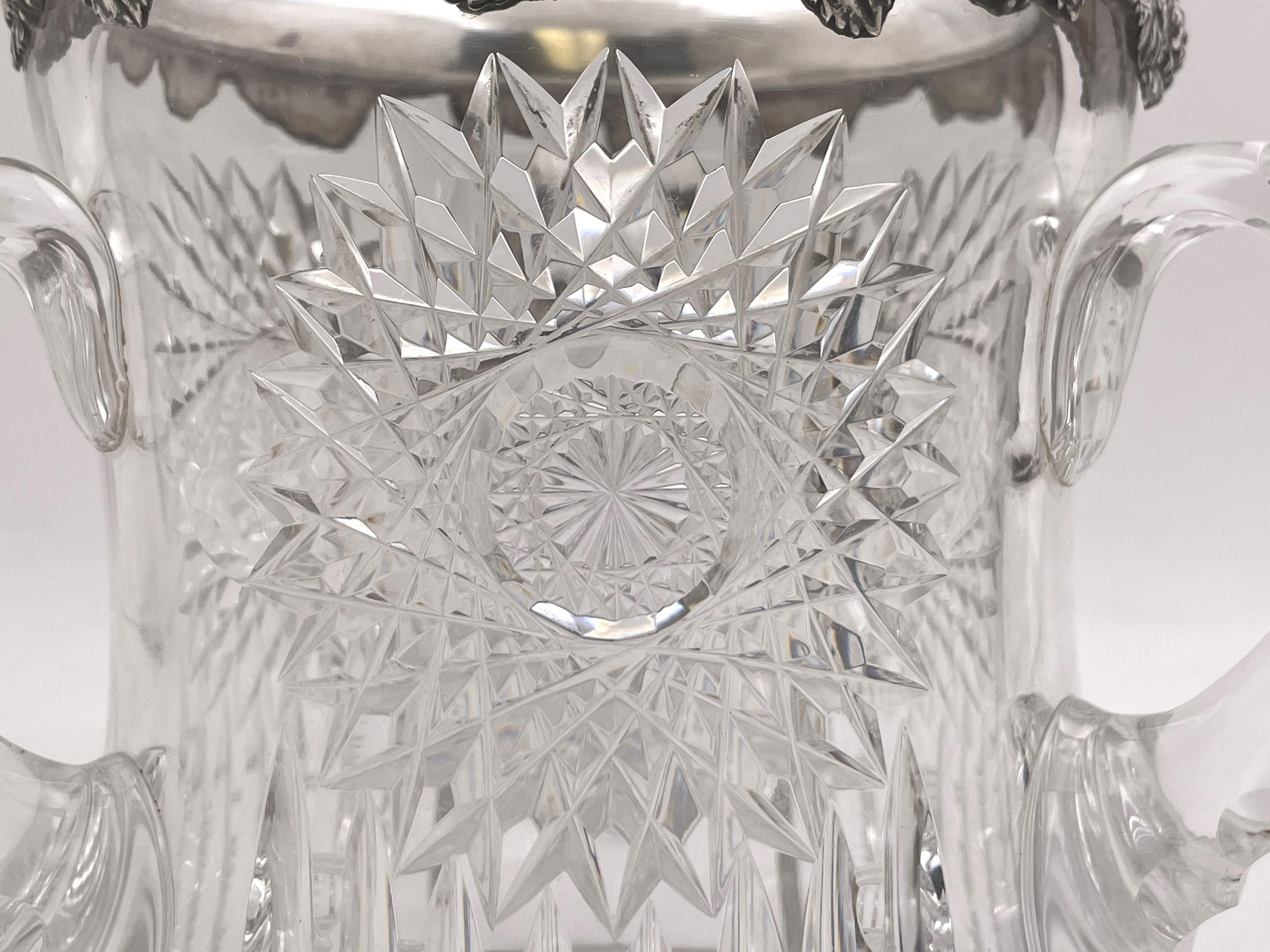 Sterling Silver &Cut Glass Art Nouveau Wine Cooler Loving Cup Early 20th Century For Sale 1