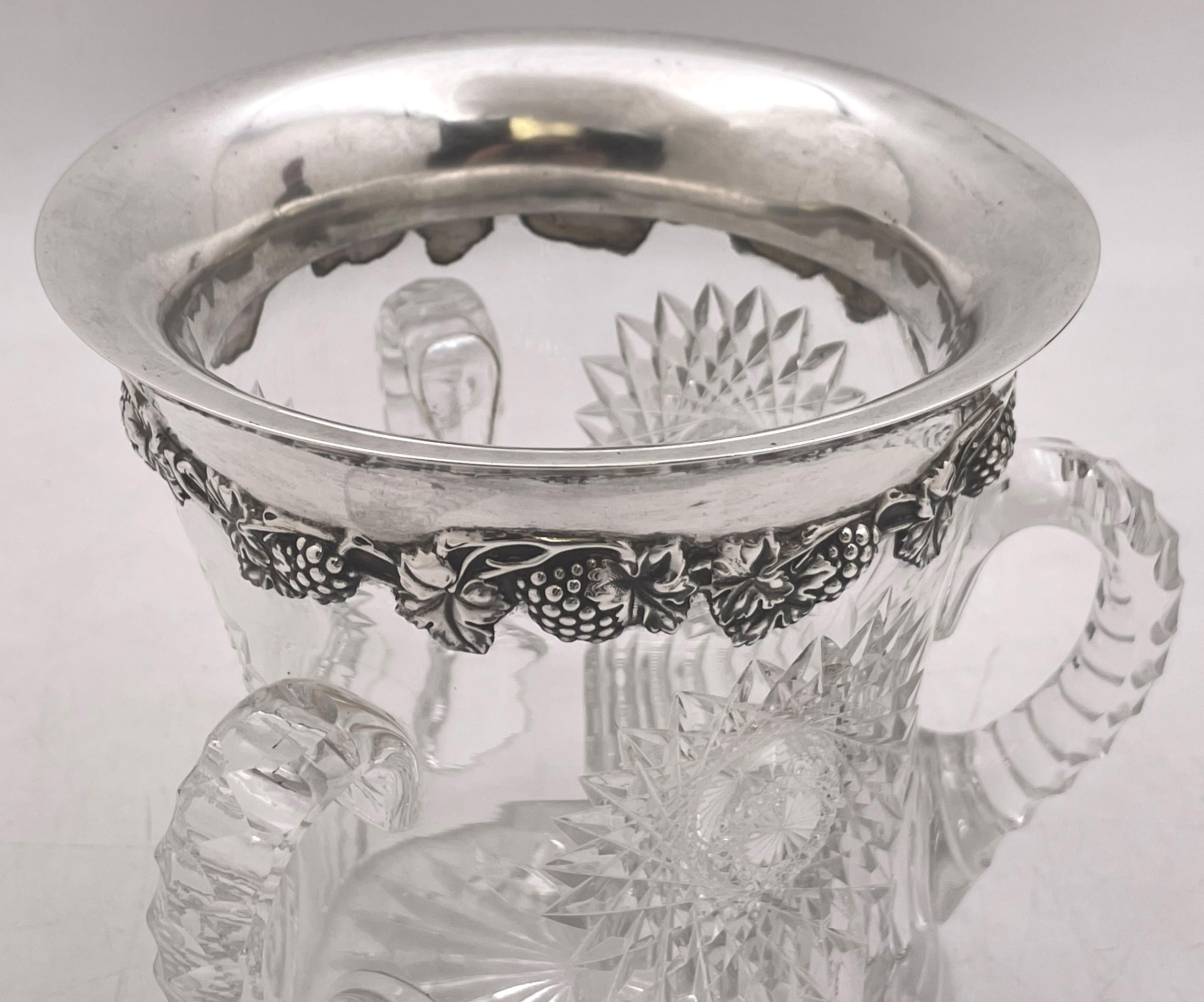 Sterling Silver &Cut Glass Art Nouveau Wine Cooler Loving Cup Early 20th Century For Sale 5