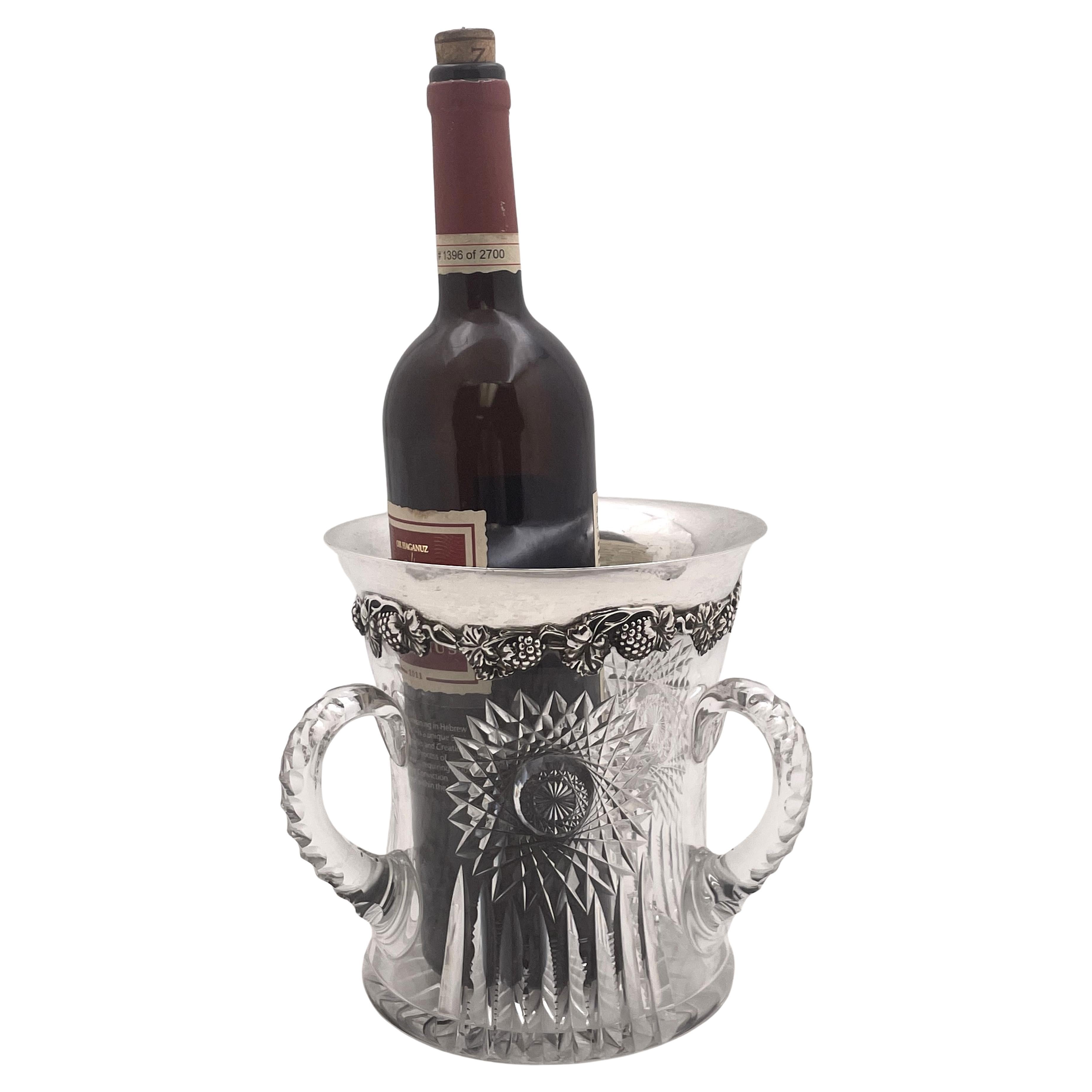 Sterling Silver &Cut Glass Art Nouveau Wine Cooler Loving Cup Early 20th Century For Sale
