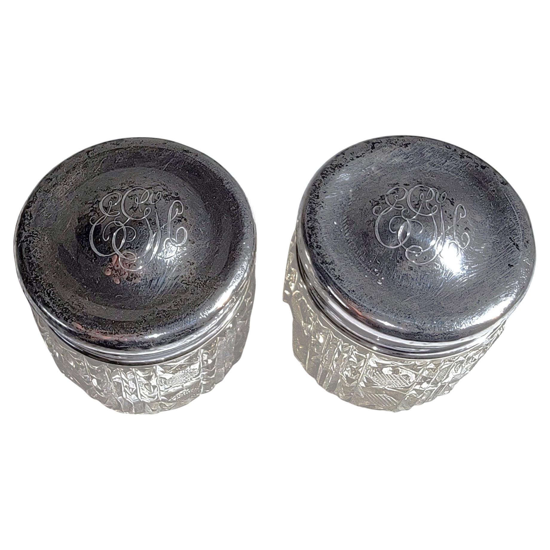 Pair of 19Thc fine cut glass jars with sterling silver lids and both are stamped sterling.The condition of the cut glass is very good.Sold as a pair.

Both Lids marked Sterling 925 on the rim of the lids.