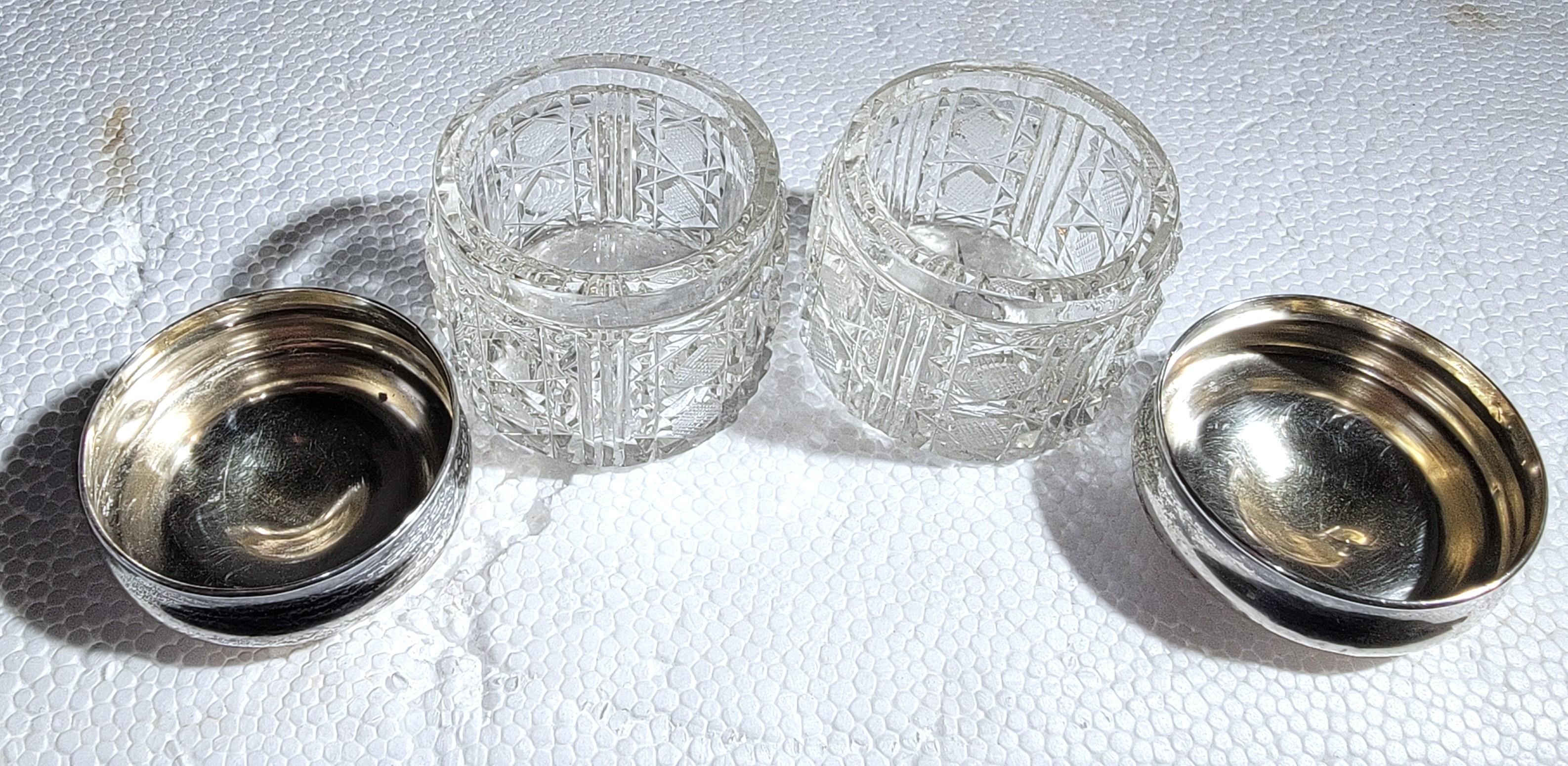 Adirondack Sterling Silver Cut Glass Jars -Pair For Sale