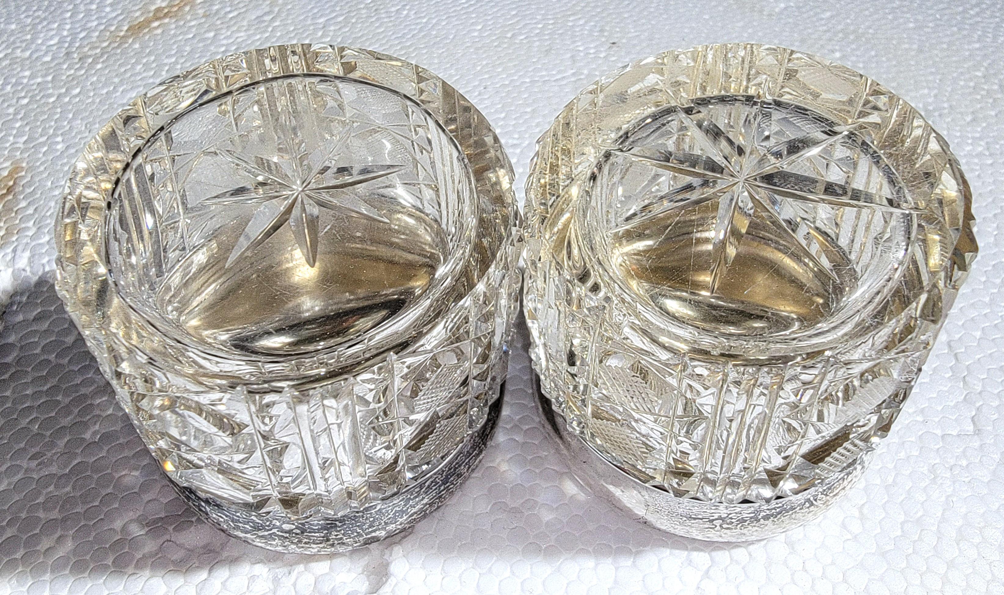 20th Century Sterling Silver Cut Glass Jars -Pair For Sale