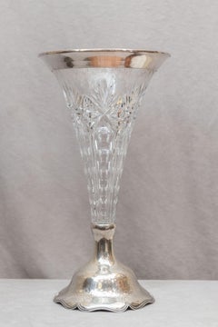 Sterling Silver & Cut Glass Tall Vase Signed "Shreve, San Francisco", circa 1920