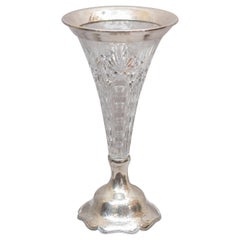 Antique Sterling Silver & Cut Glass Tall Vase Signed "Shreve, San Francisco", circa 1920