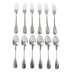 Sterling silver cutlery set for 6 guests - Louis XVI style pearls pattern