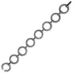 Sterling Silver CZ Circular Link Fashion Chain Bracelet