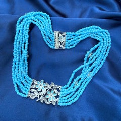 Sterling Silber, CZ & Türkis Glas Multi-Strand Choker Halskette
