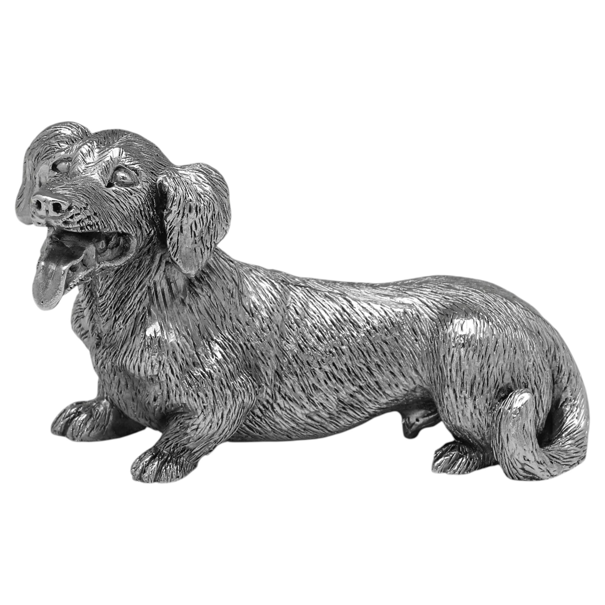 Sterling Silver Dachshund Sculpture by P.H. Vogel, London, 1993