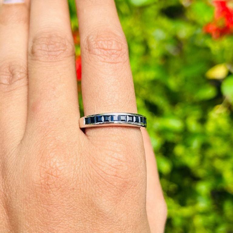 For Sale:  Dainty Blue Sapphire Half Eternity Band Ring in 925 Silver for Women Gift 11