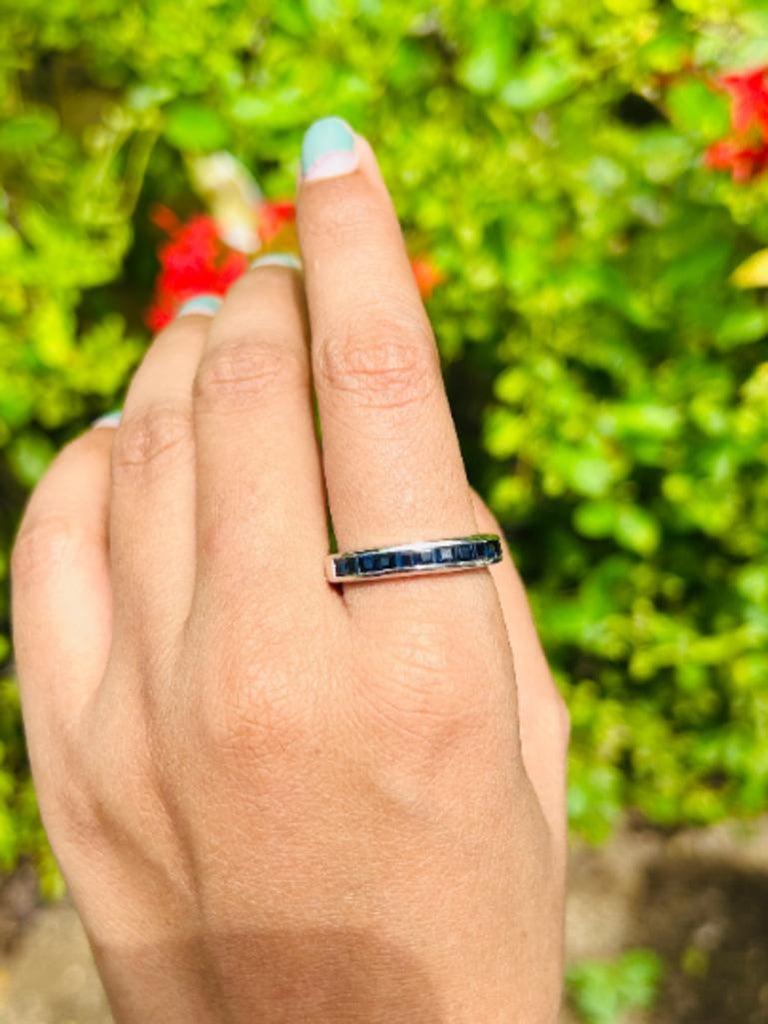 For Sale:  Dainty Blue Sapphire Half Eternity Band Ring in 925 Silver for Women Gift 13