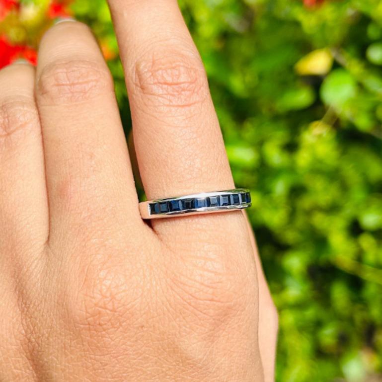 For Sale:  Sterling Silver Dainty Blue Sapphire Half Eternity Band Ring, Gift For Her 3