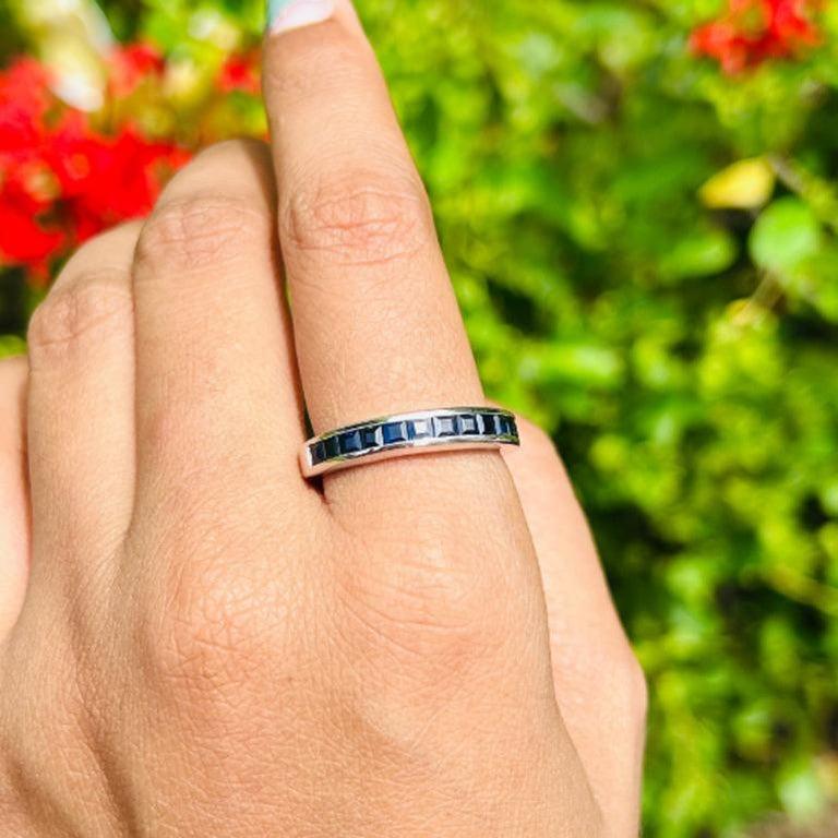 For Sale:  Dainty Blue Sapphire Half Eternity Band Ring in 925 Silver for Women Gift 6