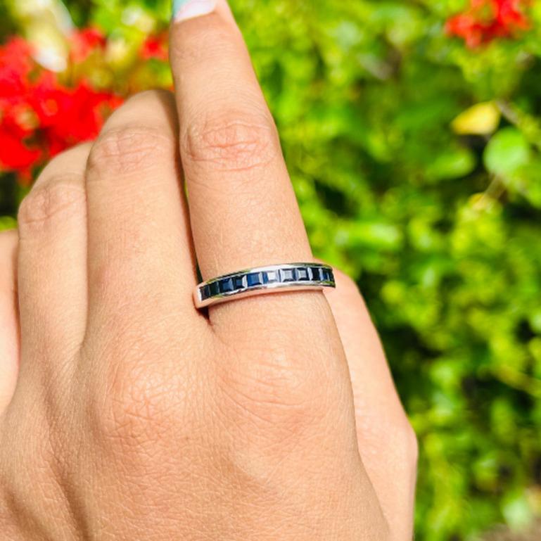 For Sale:  Sterling Silver Dainty Blue Sapphire Half Eternity Band Ring, Gift For Her 7