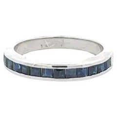 Sterling Silver Dainty Blue Sapphire Half Eternity Band Ring, Gift For Her