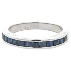 Anillo de plata de ley con zafiro azul y media banda eterna Regalo para mamá