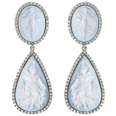 Sterling Silver Dancing Goddesses Cameo Earrings in Baby Blue