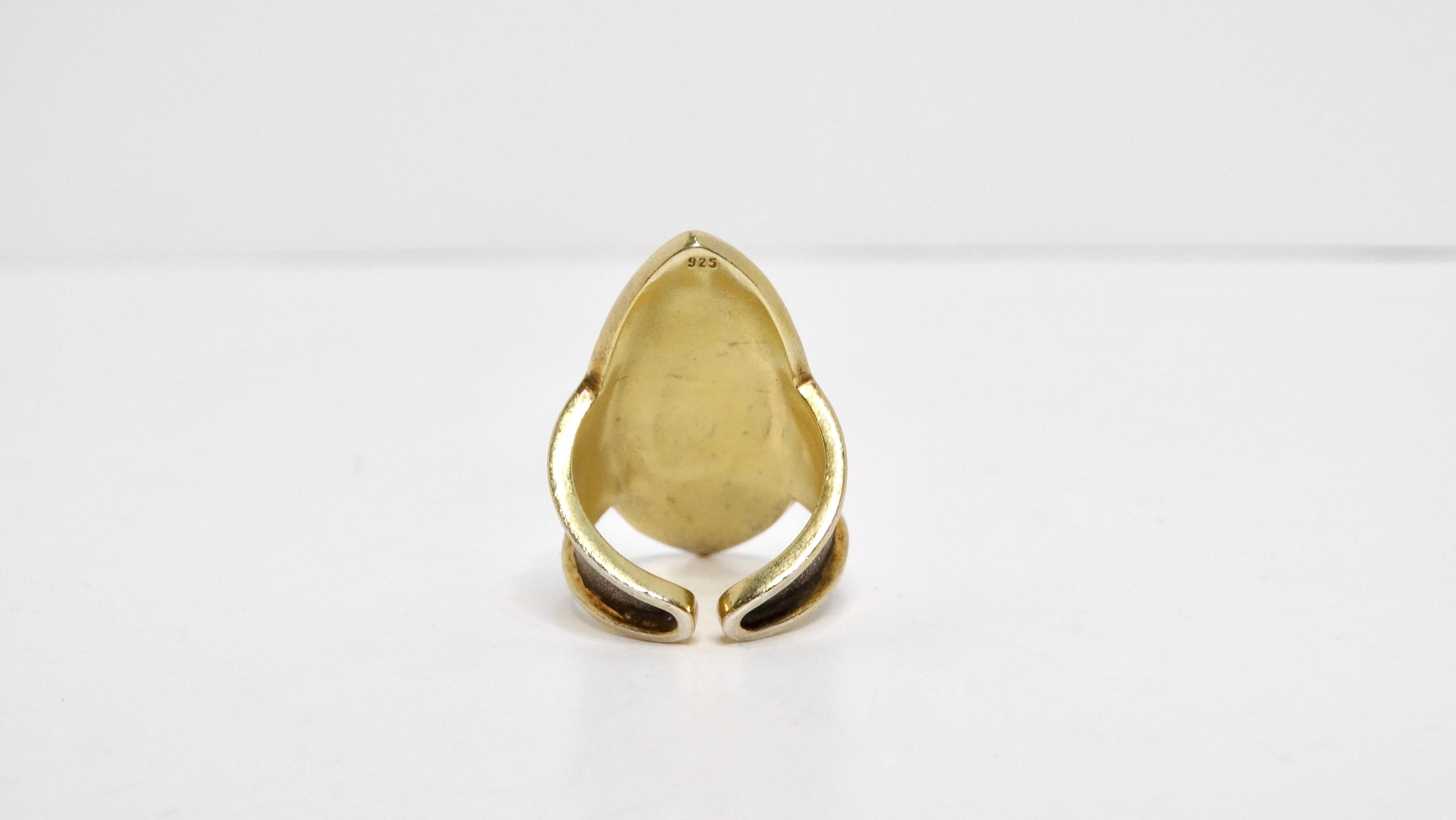Women's Sterling Silver Dancing Swans Shield Ring With Gold Plated & Diamond Accents