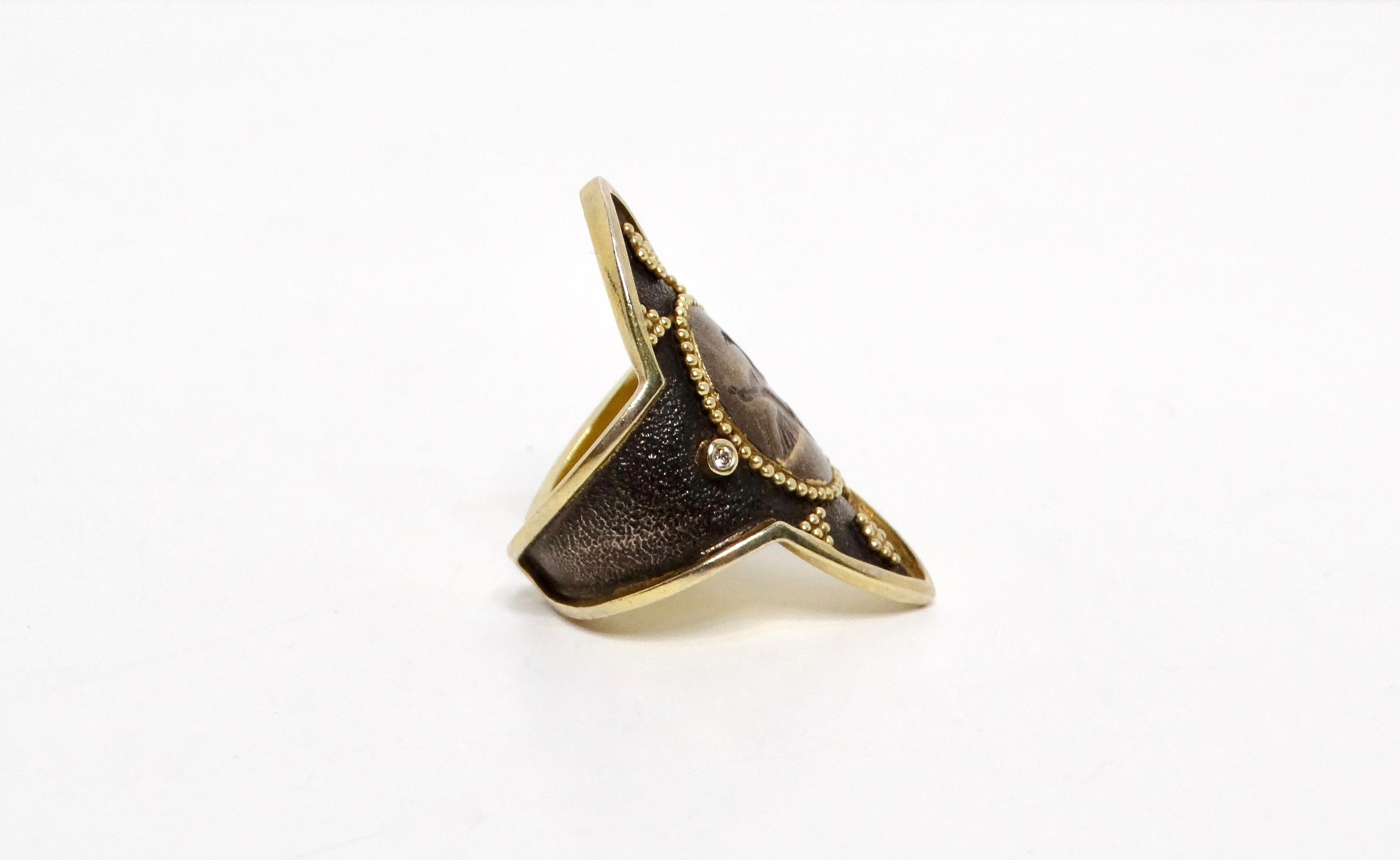 Sterling Silver Dancing Swans Shield Ring With Gold Plated & Diamond Accents 1