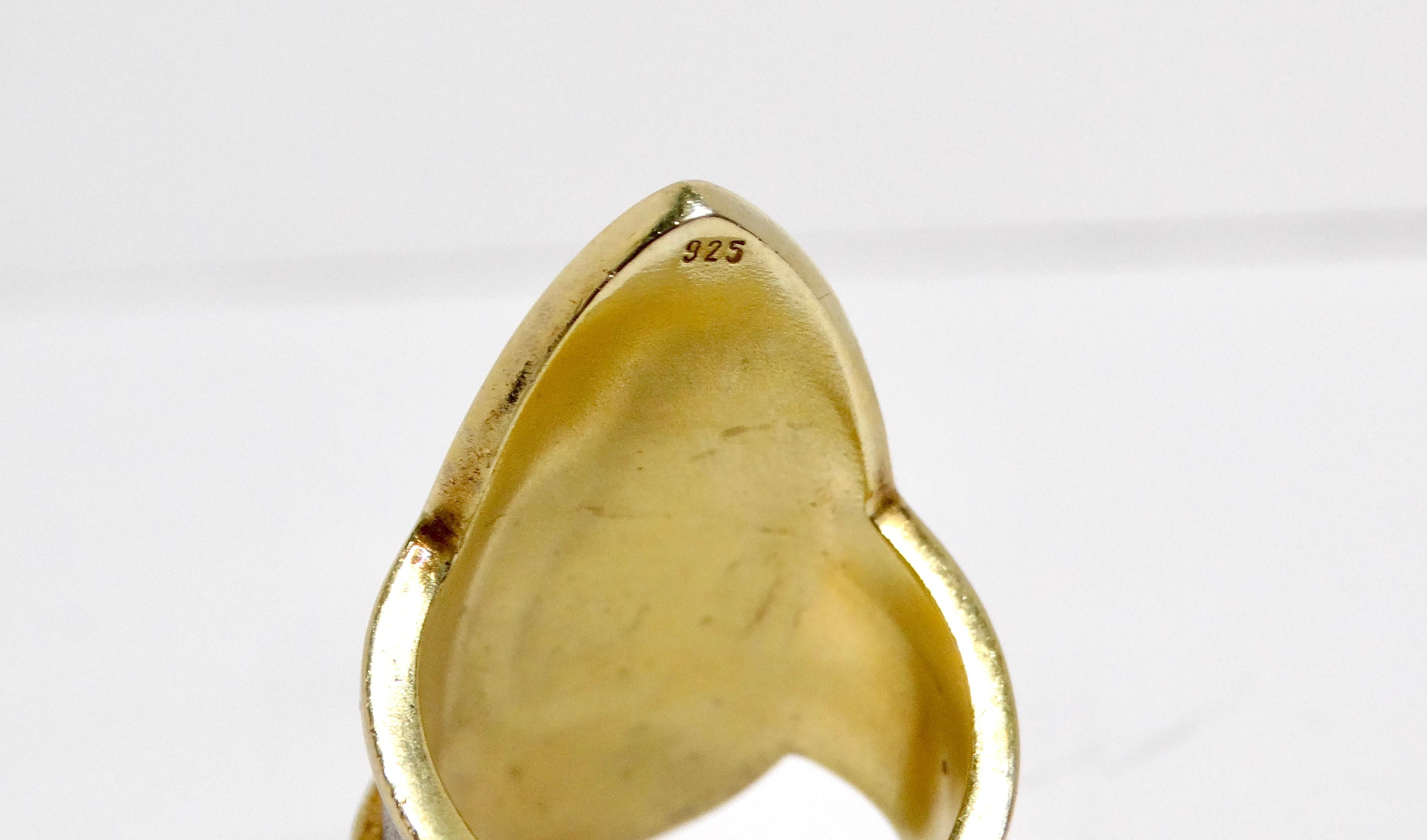 Sterling Silver Dancing Swans Shield Ring With Gold Plated & Diamond Accents 2
