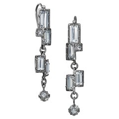 Used Sterling Silver Dangle Earrings with Fancy Shaped White Topaz and Diamond Accent