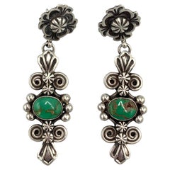 Sterling Silver Dangle Earrings with King’s Manassas Turquoise by Darrell Cadman