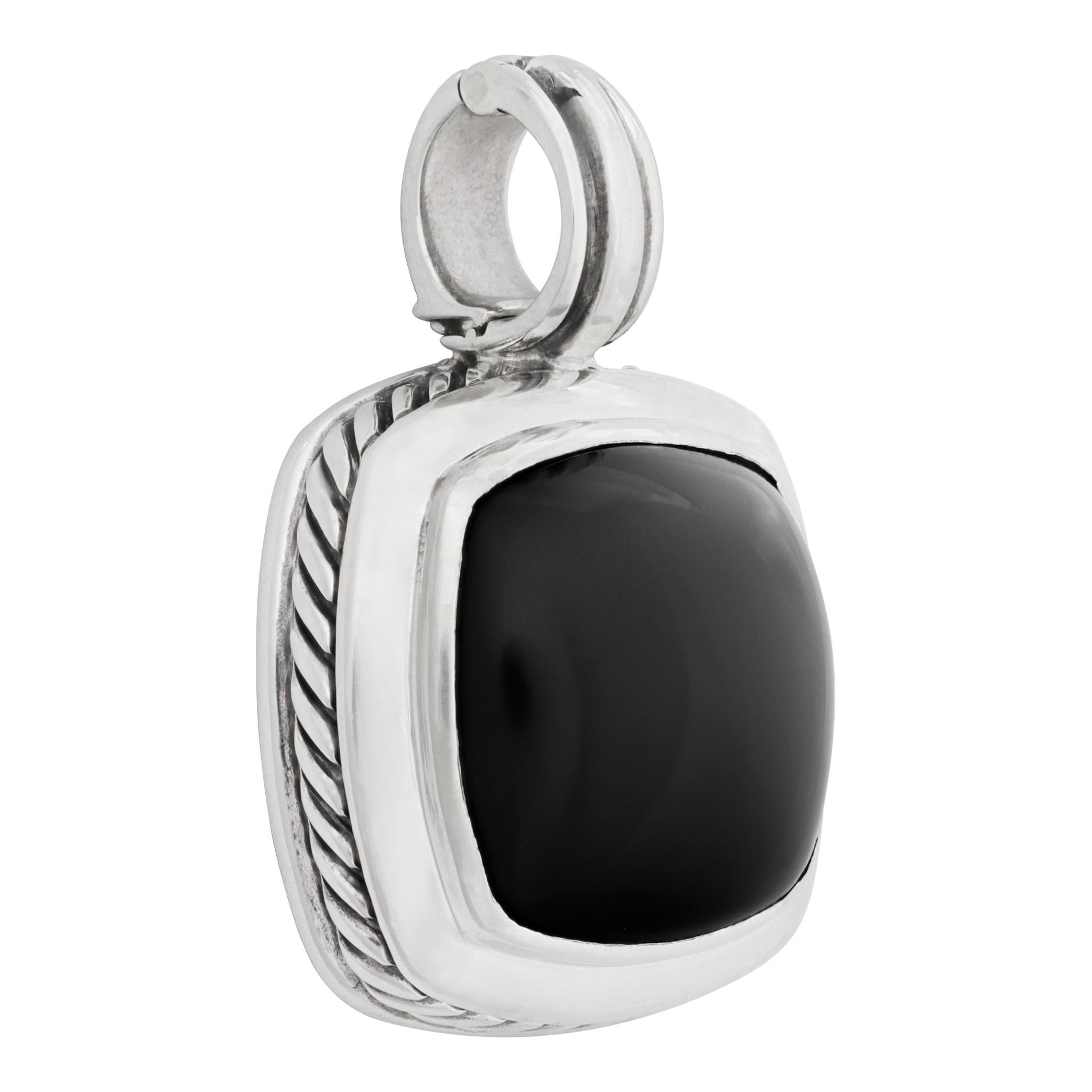 David Yurman Albion Collection enhancer pendant in sterling silver pendant with black onyx center. Measures 33mm x 22mm.
