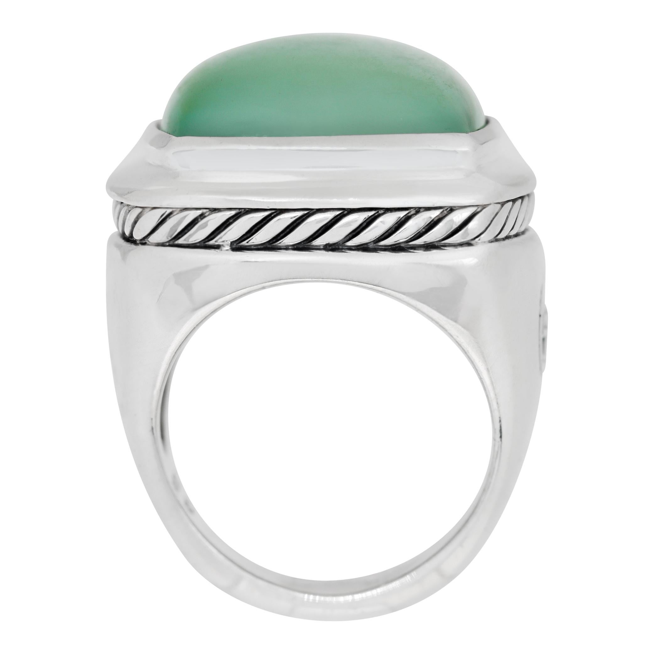 Women's Sterling silver David Yurman Albion Collection ring with aqua green chalcedony For Sale