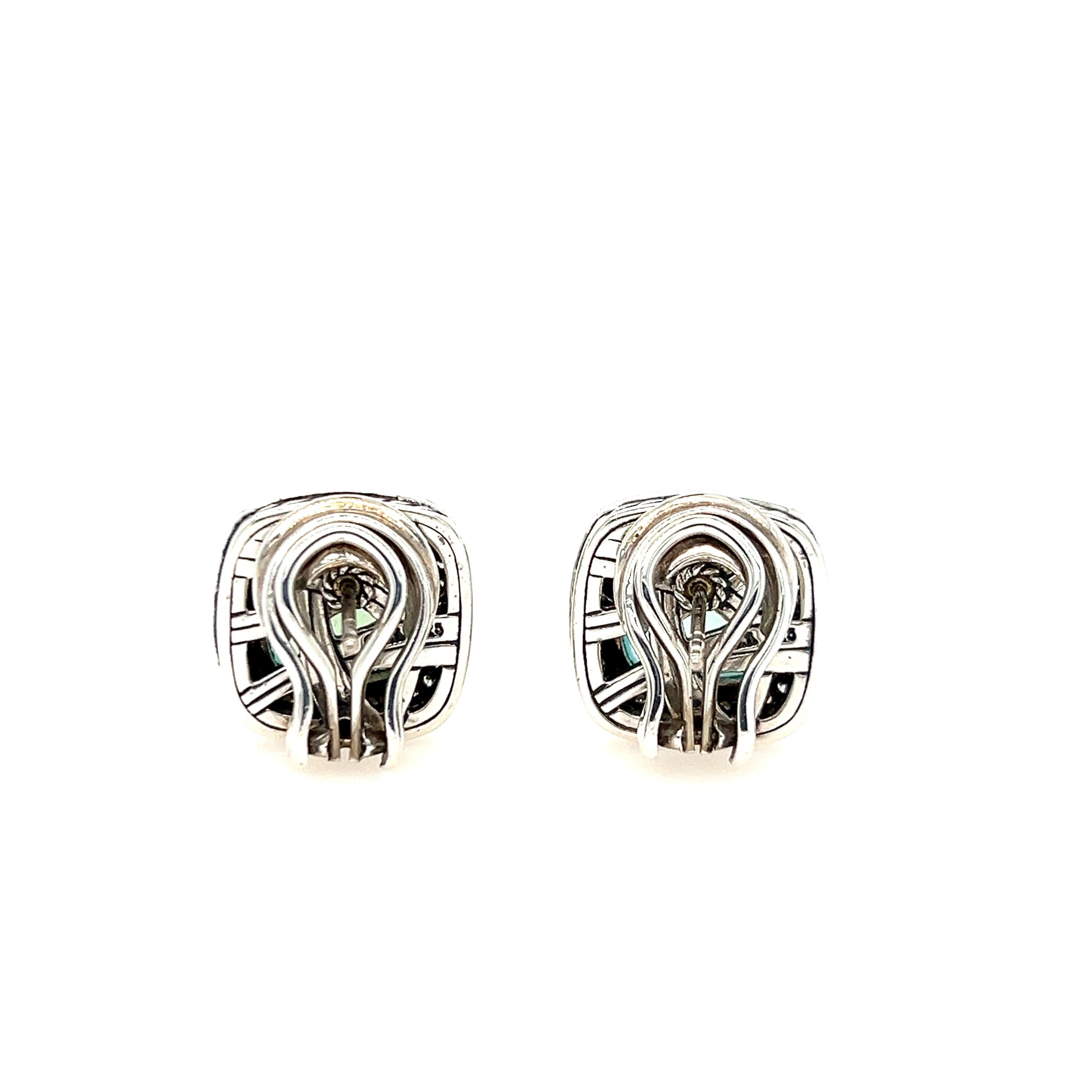 Women's or Men's Sterling Silver David Yurman Blue Chrysocolla-in-Chalcedony and Diamond Earrings