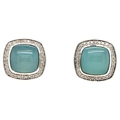 Pendientes David Yurman de plata de ley, crisocola azul en calcedonia y diamantes