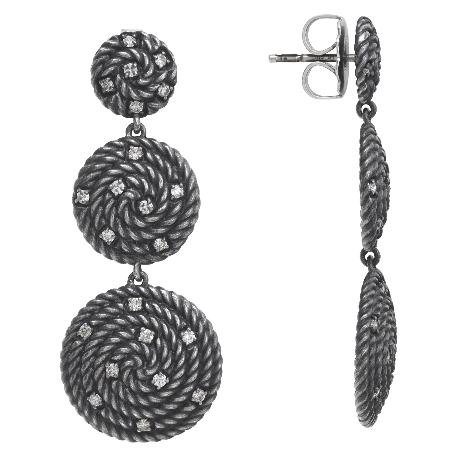 Sterling silver David Yurman coil earrings with diamonds In Excellent Condition For Sale In Surfside, FL