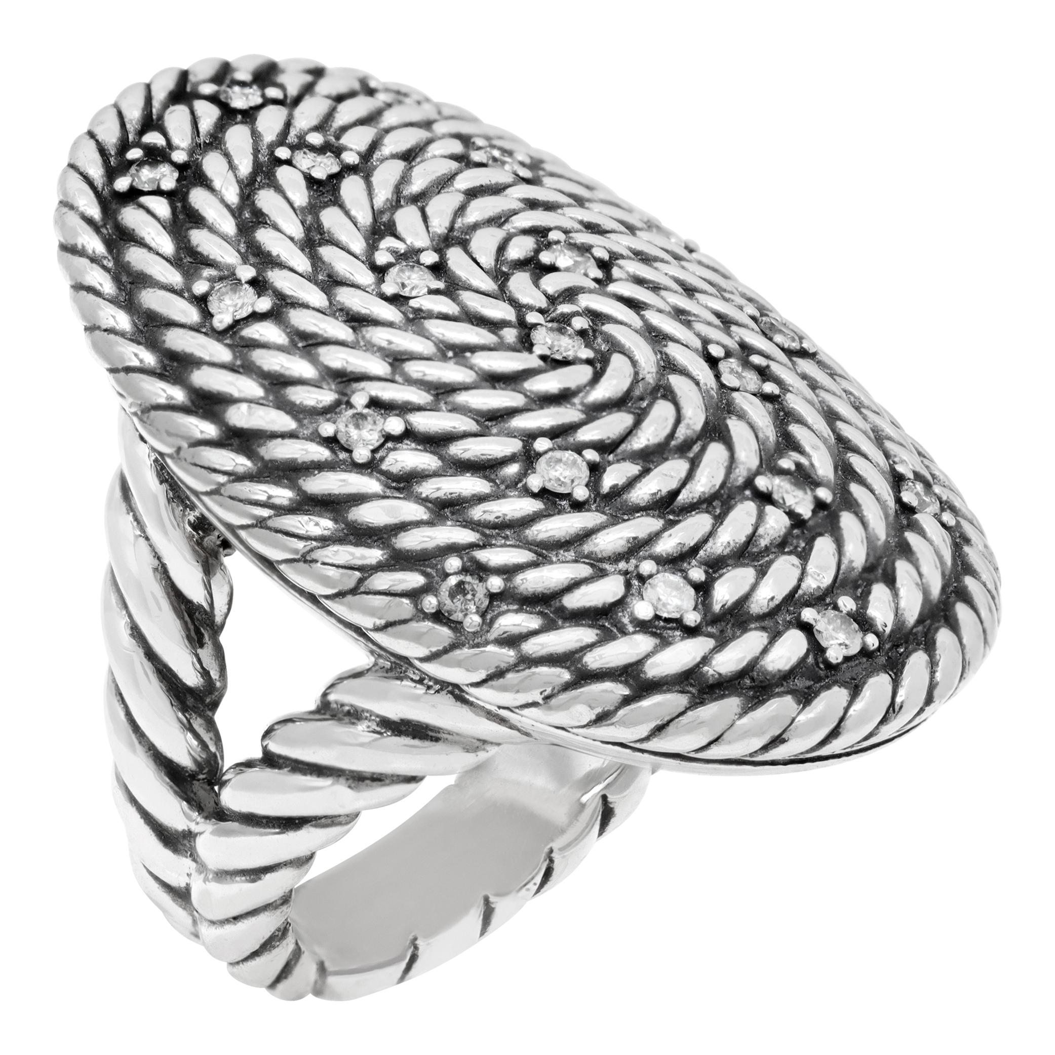 Sterling silver David Yurman coil ring with diamonds In Excellent Condition For Sale In Surfside, FL