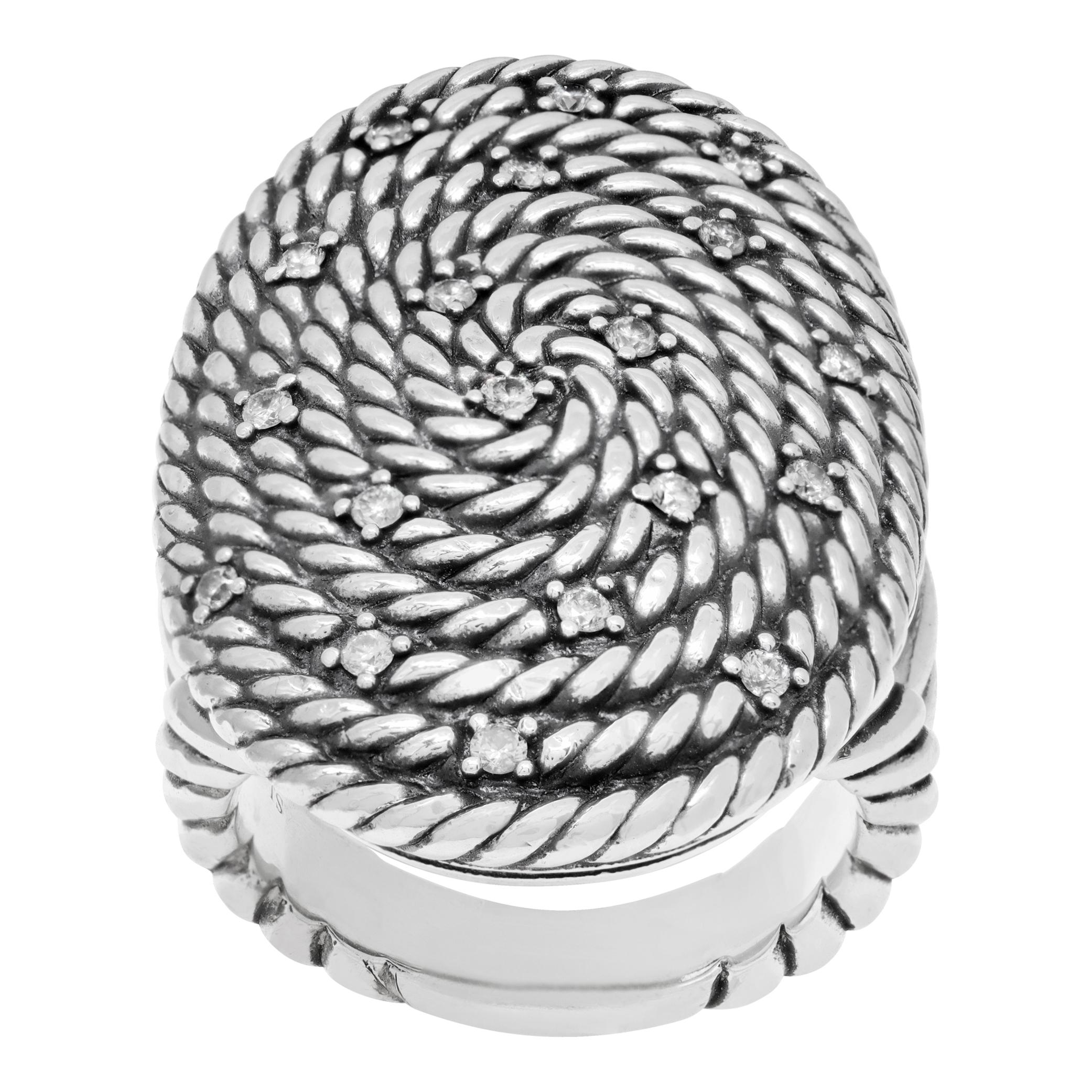 Sterling silver David Yurman coil ring with diamonds
