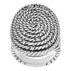 Sterling silver David Yurman coil ring with diamonds
