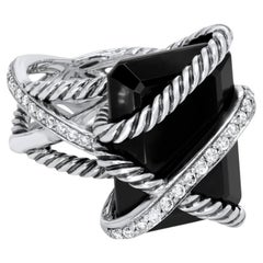 Sterling Silver David Yurman Diamond & Onyx Ring