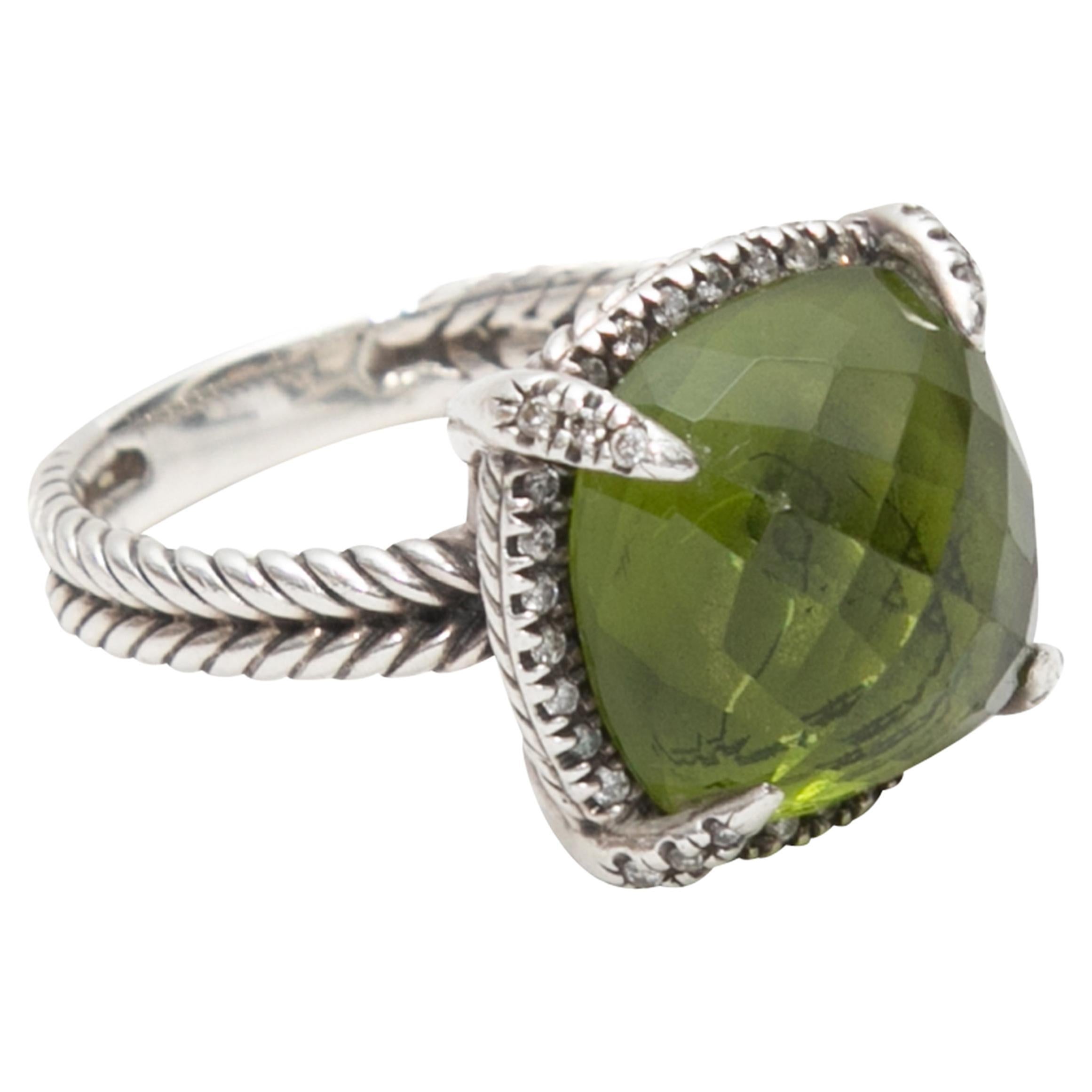 Sterling Silver David Yurman Peridot & Diamond Ring Size