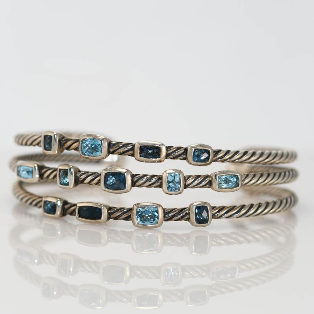 Sterling Silver David Yurman Topaz Cable Confetti Bracelet, 32g In Excellent Condition In Laguna Beach, CA