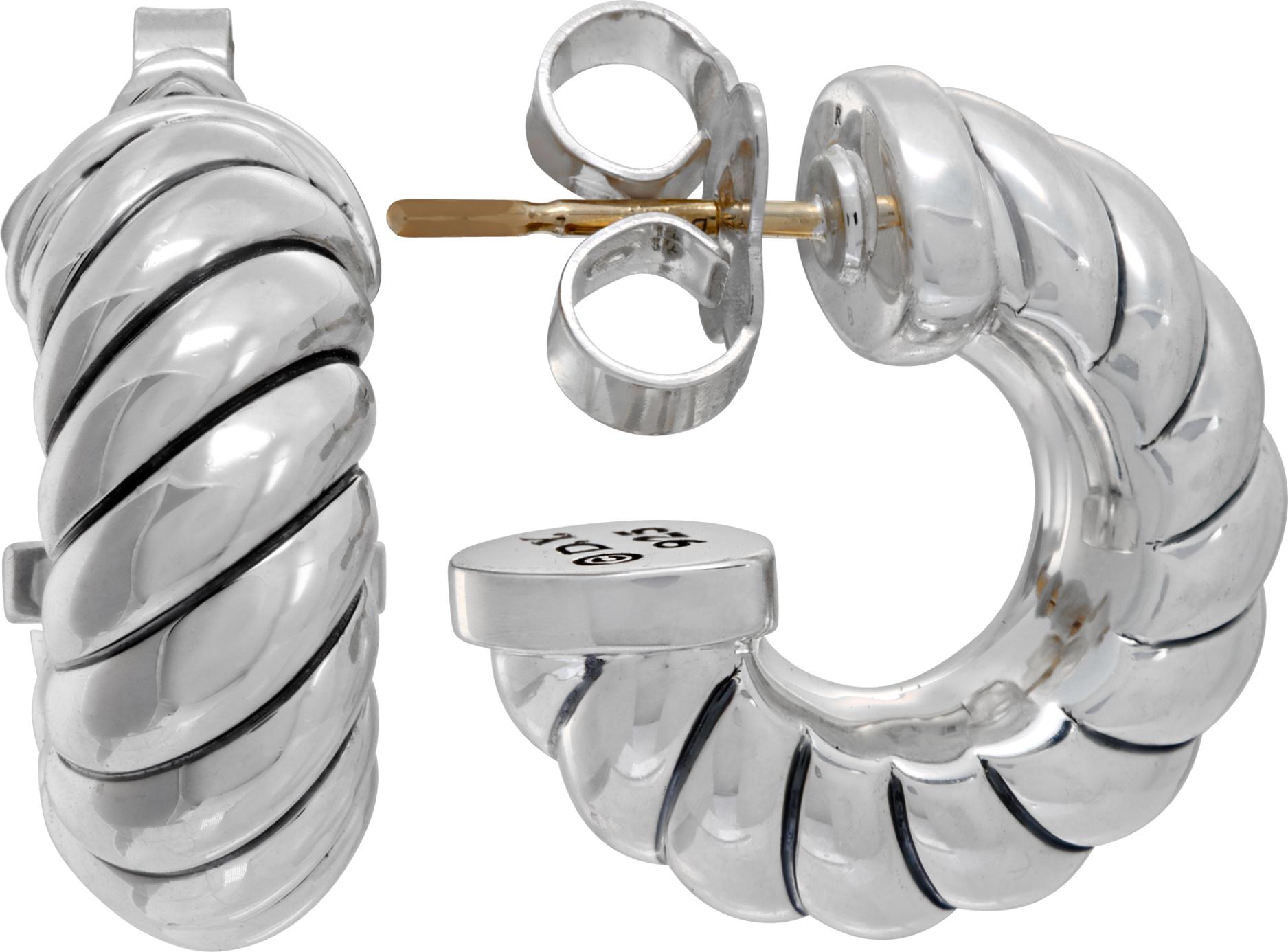 Sterling Silver David Yurman Torse Sculpted Cable Hoop Earrings In Excellent Condition In Surfside, FL