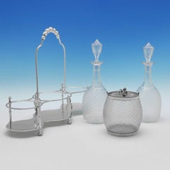 Antique Glass & Sterling Silver Decanter & Biscuit Box Set, Linley & Hodd, 1870