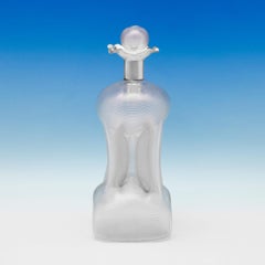 19th Century Victorian Ribbed Glass 'Glug Glug' Antique Sterling Silver Decanter