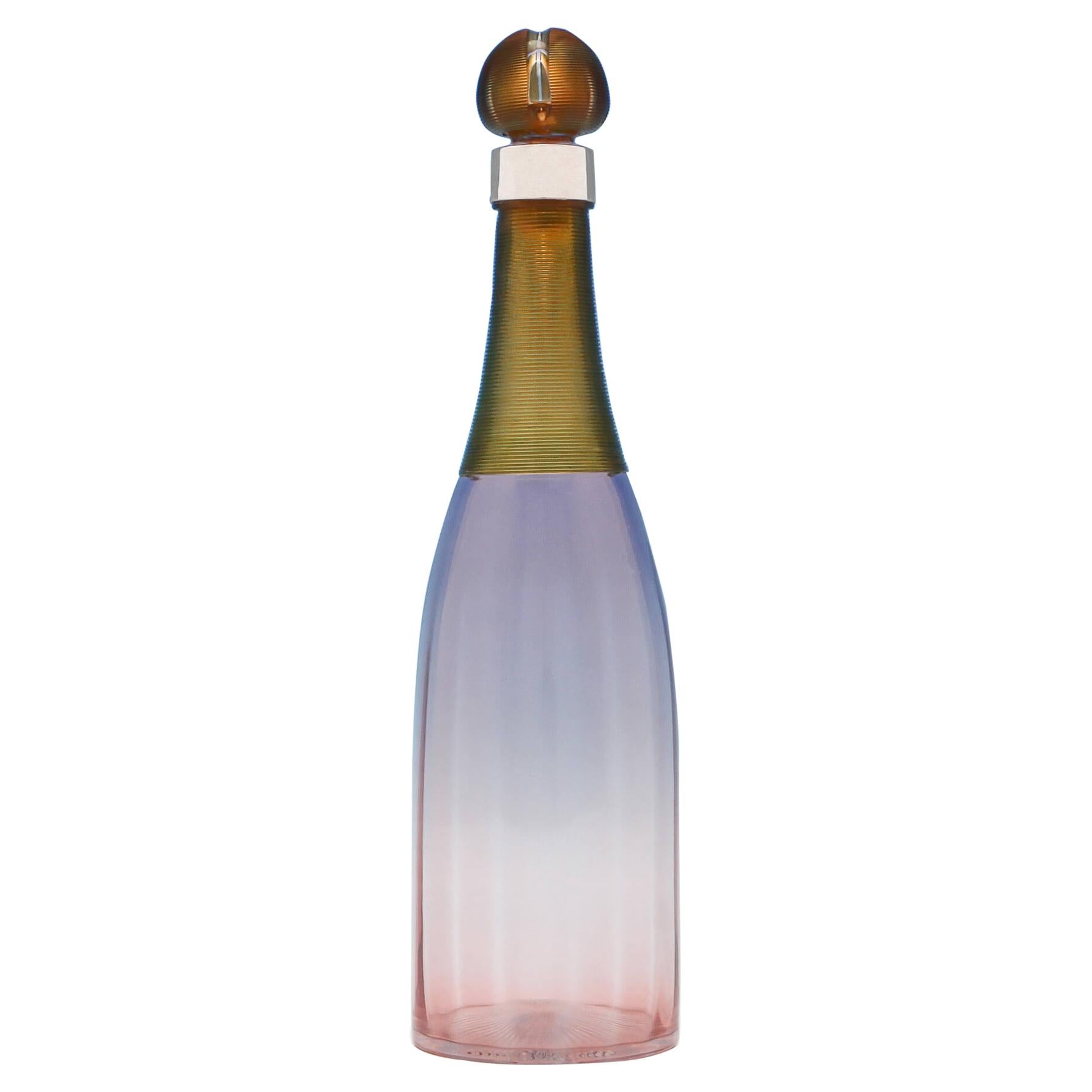 Viktorianischer Dekanter „Champagne-Flasche“ aus Sterlingsilber und mehrfarbigem Glas, viktorianisch