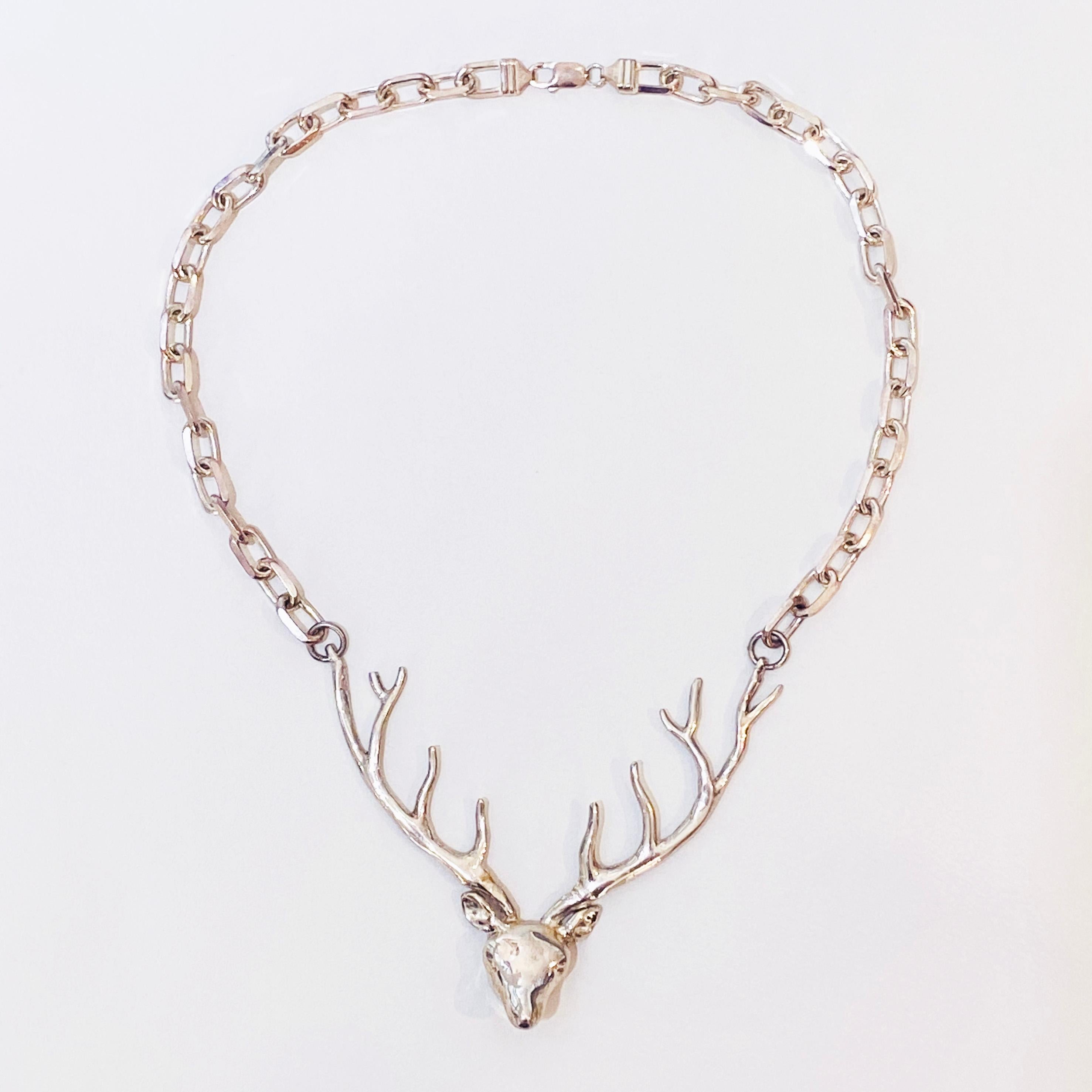 silver deer antler necklace