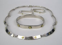 Sterling Silver DEMI-PARURE 1970s Bracelet, Earrings & Necklace, Mexican