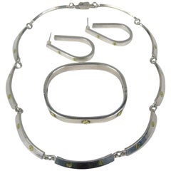 Sterling Silver DEMI-PARURE 1970s Bracelet, Earrings & Necklace, Mexican
